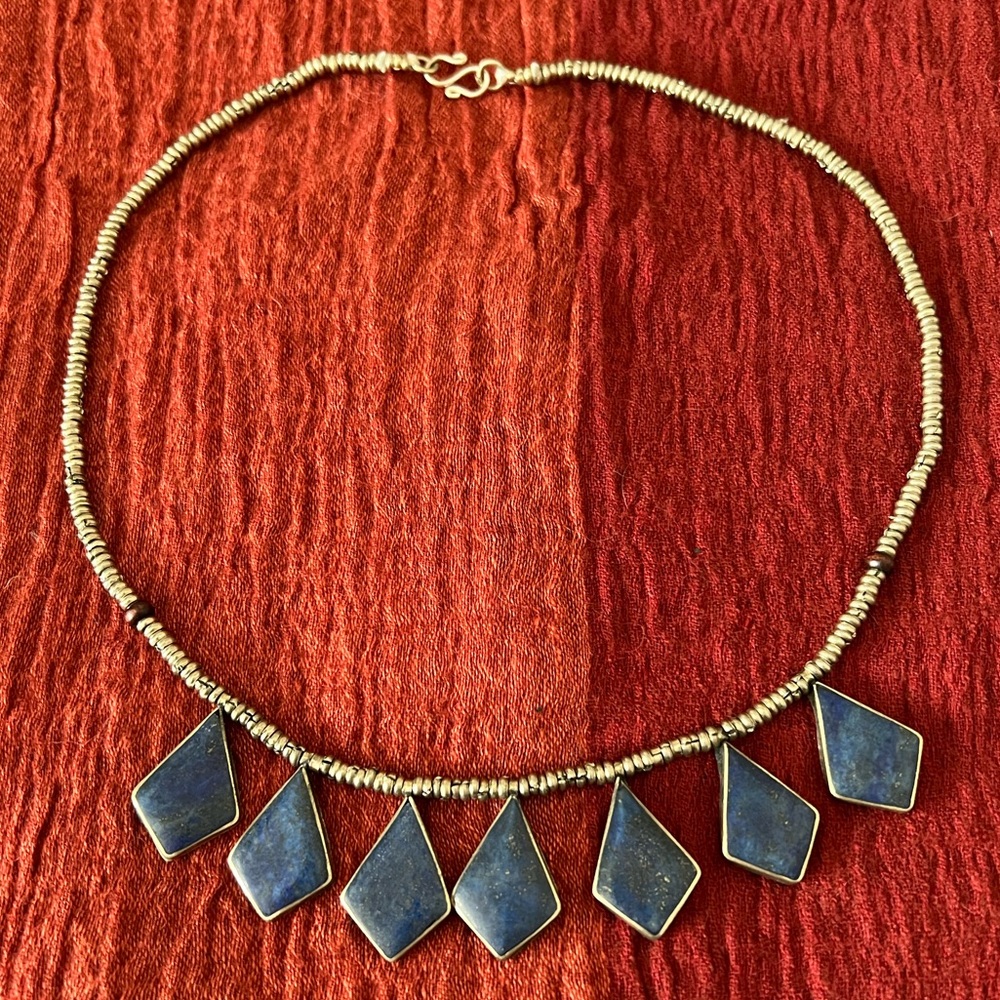Middle Eastern Lapis and Metal Beaded Necklace *Vintage*